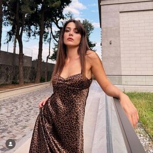 Zara maxi Satin Leopard animal print cheetah slip strappy casual summer dress